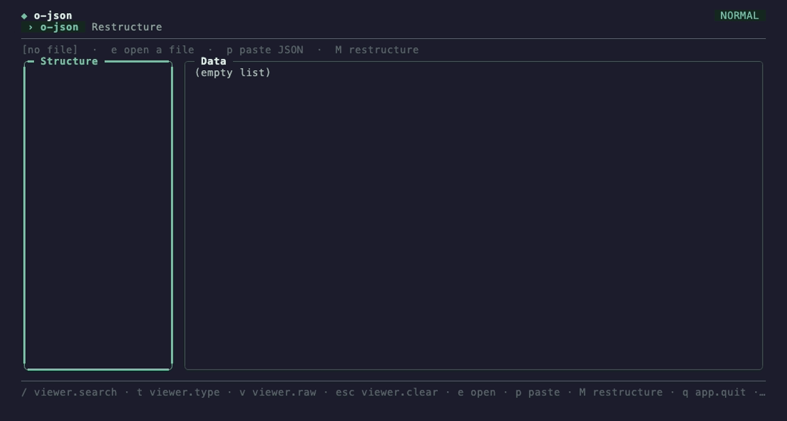 The empty document, then e opens sample.json